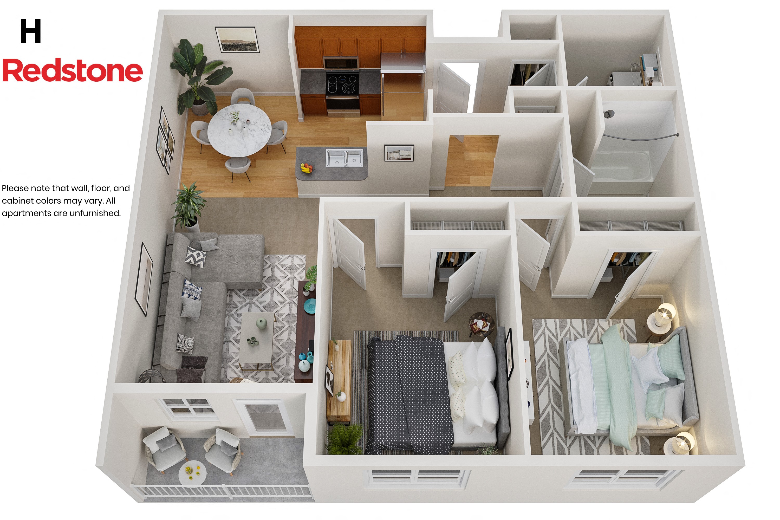 Floor plan for 2 beds, 1 bath